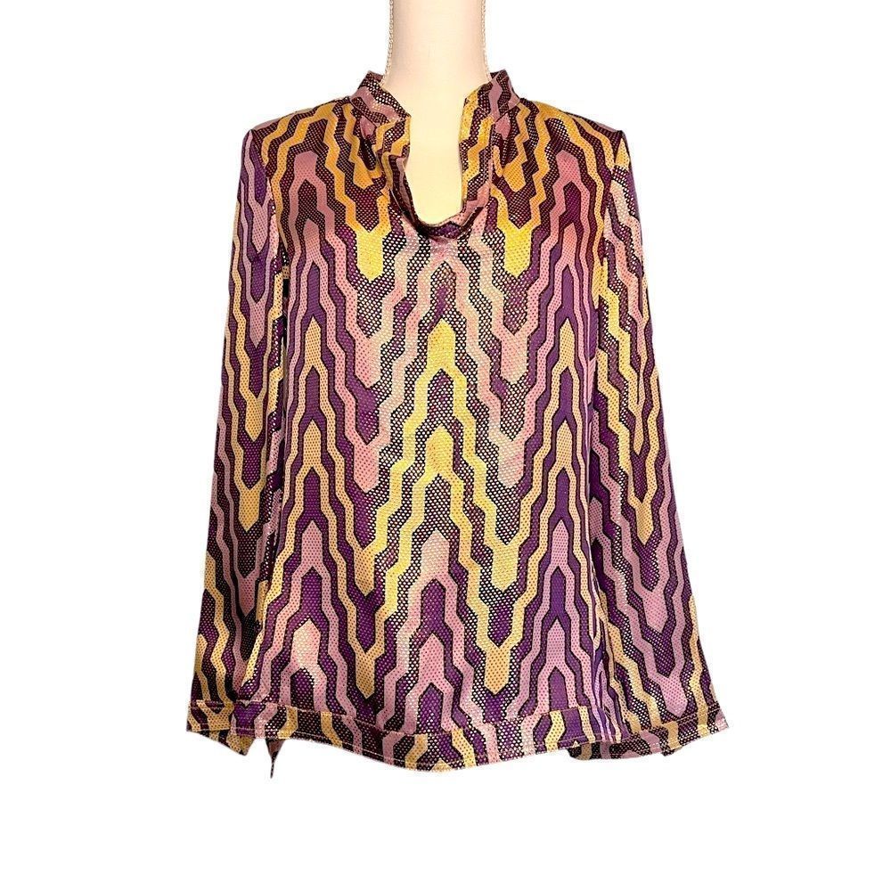 TORY BURCH METALLIC SILK TUNIC SIZE 6 PURPLE GOLD